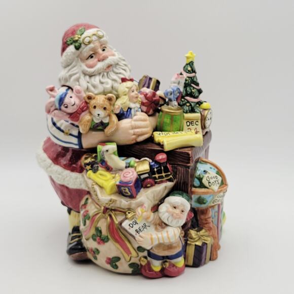 FITZ & FLOYD Santas Workshop Cookie Jar of Santa Admiring the Toys Rare Vtg - Picture 2 of 14